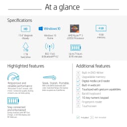 HP 15.6" Laptop, AMD Ryzen 3 2200, 1TB HDD, 4GB SDRAM, Jet Black, 15-DB0066WM - Thumbnail 5