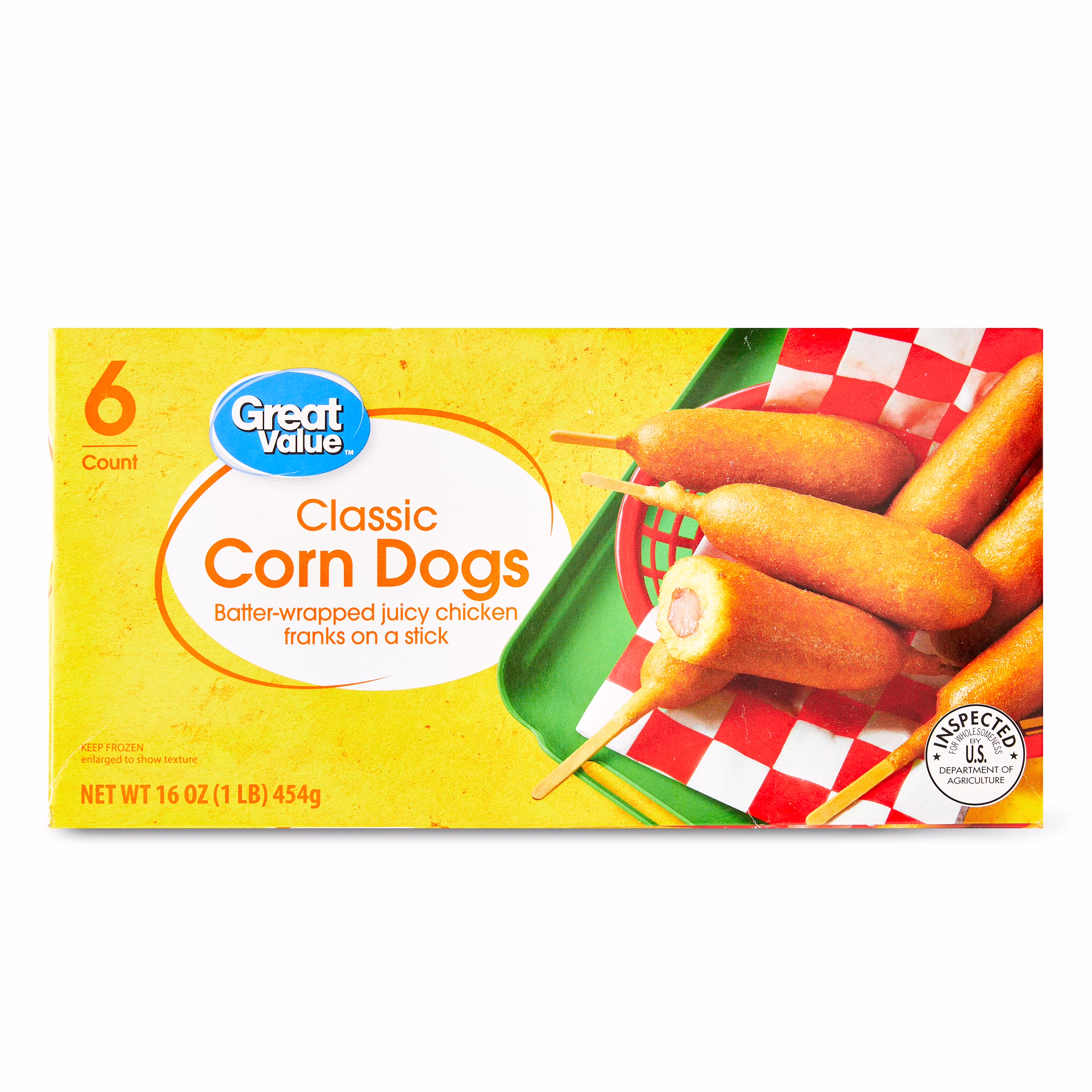 Great Value Frozen Appetizers Classic Corn Dogs, 16 oz, 6 Count (Frozen). Contains Wheat, Milk, Eggs and Soy - Thumbnail 1