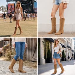 SMILIN Women's Knee High Cowboy Boots, Embroidered Pointed Toe Tall Western Cowgirl Boots, Camel, Size 8 - Thumbnail 6