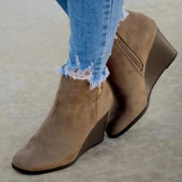 Womens Wedge Booties Closed Toe V Cutout Ankle Boots with Zipper Vintage Boots Stacked Wedge Heel Dressy Shoes - Thumbnail 2