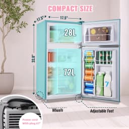 3.5 Cu.ft Compact Refrigerator WANAI Dual Doors Handles Mini Fridge with Top Freezer Blue New - Thumbnail 6