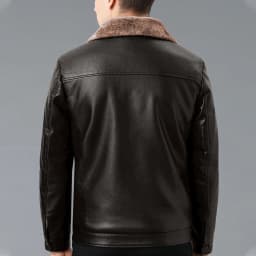 Men Faux Leather Sherpa Lined Jacket, Fuzzy Collar Full Zip Warm Winter Coat, Slim Fit Vintage Motorcycle Outerwear Brown S - Thumbnail 6