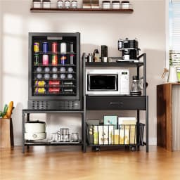 ModFurne Mini Fridge Stand with Storage, Mini Refrigerator Stand with Power Outlet, Wine Fridge Table with Movable Storage Basket for Dorm Home Use - Thumbnail 7