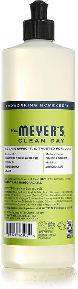 Mrs. Meyer's Clean Day's Liquid Dish Soap, Biodegradable Formula, Lemon Verbena, 16 fl. oz - Pack - Thumbnail 2
