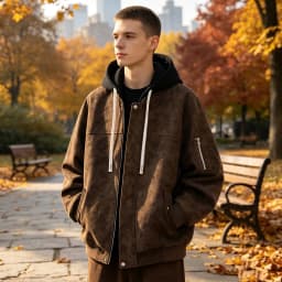 JTSRKL Mens Classic Faux Leather Jackets Washed Vintage Hooded Retro Fall Relaxed Casual Coat Warm Soft Cozy Vintage Streetwear Outerwear - Thumbnail 2