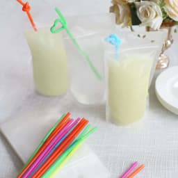 Efavormart 50 Pack Clear Stand-Up Plastic Drink Pouches with Straws, 12oz Reclosable Hand-Held Zipper Juice Smoothie Drink Bags - Thumbnail 7
