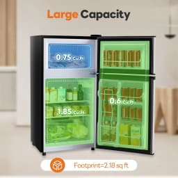 TINKLE WELL 3.2 Cu.ft Mini Fridge with Freezer, Compact Dual-Door Refrigerator for Bedroom, Dorm & Office, Black - Thumbnail 3
