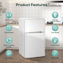 Auseo 2 Door 3.2 Cu.Ft Mini Fridge Adjustable Temperature Refrigerators with Removable Shelves, Suitable for Home/Kitchen/Office/Dorm, White - Thumbnail 4