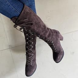 FRSASU Women Boots ,Women Boots Shoes Thick Low-Heeled Boots Plus Size Mid Calf Lace Up Boots - Thumbnail 6