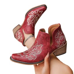 SACFOF Women's Cowboy Cowgirl Western Ankle Boots Floral Embroidered Stitched V Cut Snip Toe Classic Country Booties - Thumbnail 1