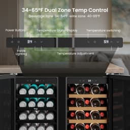 Yeego 30 Inch Wine & Beverage Cooler, Dual Zone 34–65°F, Holds 33 Wine Bottles & 80 Cans, Stainless Steel Door with Lock, Built-In or Under Counter - Thumbnail 8