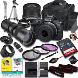 Canon EOS R100 Mirrorless Camera with RF-S 18-45mm f/4.5-6.3 IS STM And 420-800mm f/8 Manual Super HD Telephoto Lens + 64GB Memory + Extra Battery - Thumbnail 1