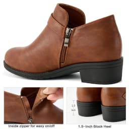 Ecetana Women's Chunky Low Heel Ankle Boots Round Toe Leather Western Short Booties with Side Zipper - Thumbnail 4