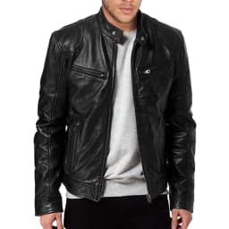 Tuphregyow Men Leather Jackets Zip-Up Slim Biker Casual Winter Coat Trendy Solid Faux Bomber Jacket Motorcycle Lapel Black XXL - Thumbnail 1