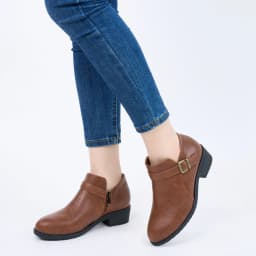 Ecetana Women's Chunky Low Heel Ankle Boots Round Toe Leather Western Short Booties with Side Zipper - Thumbnail 7