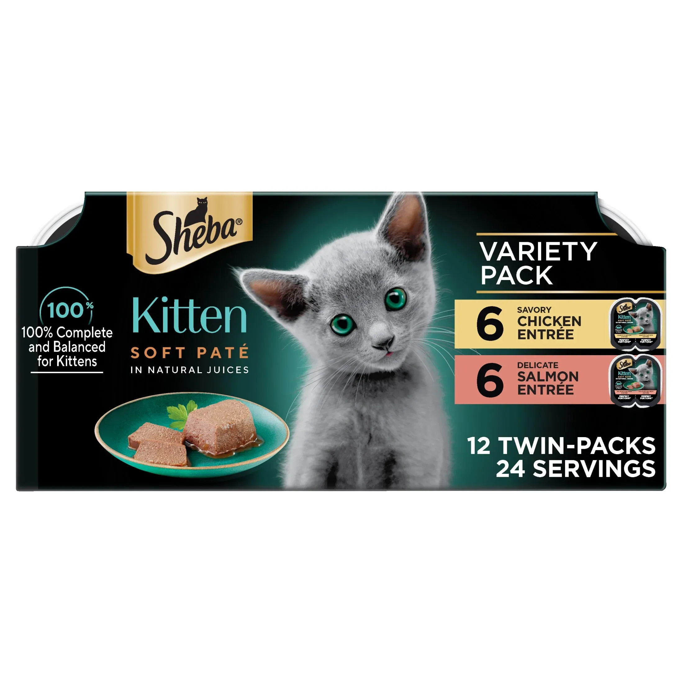 Sheba Perfect Portions Kitten Wet Cat Food Variety Pack, 2.6 Oz Twin-Pack Trays (12 Pack)