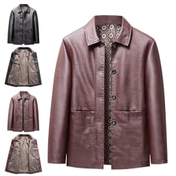 Zivyakyro Business Mens Jackets Long Sleeve Fall Winter Faux Leather Vintage Jackets Regular Solid Button down Brown L - Thumbnail 1