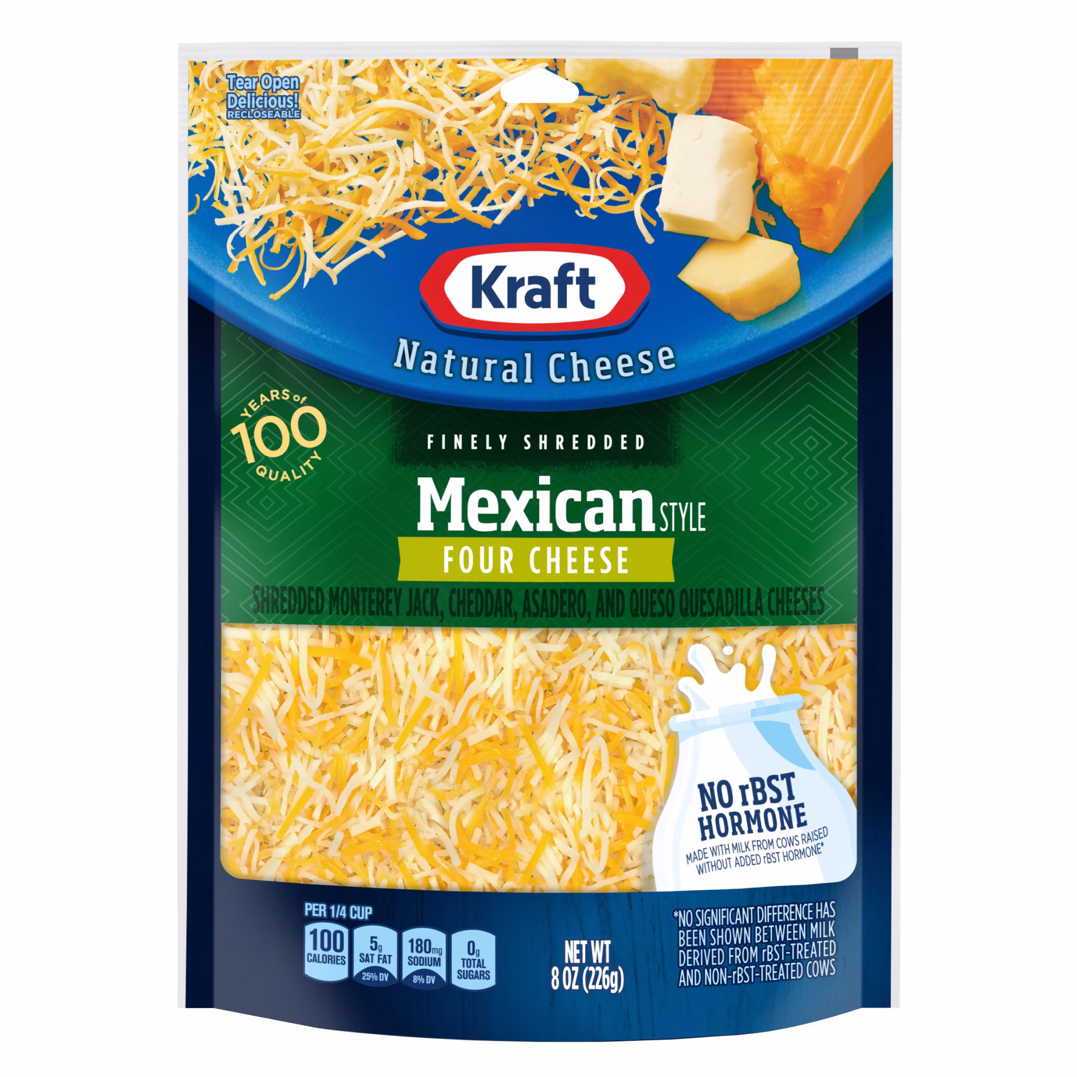 Kraft Natural Mexican Style Four Cheese Blend Finely Shredded Cheese, 8 oz Bag - Thumbnail 1