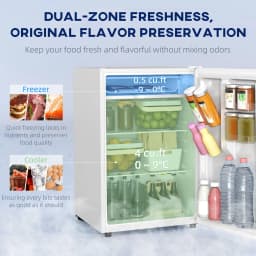 HOMCOM 4.5 Cu Ft Mini Fridge with Freezer, Wheels, Adjustable Thermostat, Single Door Compact Refrigerator for Bedroom, Dorm, Home Office, White - Thumbnail 1