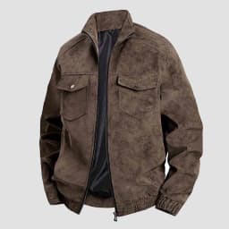 YLSDY Mens Leather Jacket Stand Collar Motorcycle Solid Biker Jackets Vintage Faux Leather Outwear Casual Lightweight Coat Coffee XL - Thumbnail 2