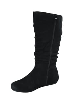 Women's Mid-Calf Faux Suede Slouch Boots Faux Fur Lined Side Zip Round Toe Flat Casual Boots - Thumbnail 6
