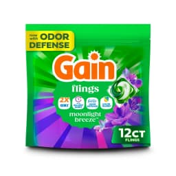 Gain Flings Laundry Detergent Soap Pacs, 4-in-1 Oxi Boost and Febreze, Moonlight Breeze Scent, 12 Count - Thumbnail 1