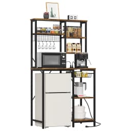 ModFurne Mini Fridge Stand with Storage, Microwave Storage Shelf with Power Outlet, Bakers Rack Stand for Dorm Kitchen Coffee Bar, Vintage Brown - Thumbnail 6