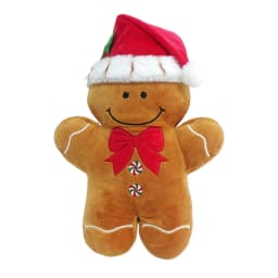 Vibrant Life Holiday Plush Dog Toy, Gingrbread Man with Santa Hat, Brown and Red, 11" - Thumbnail 1