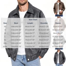 HBGVBA Men's Vintage Faux Leather Bomber Jacket, Turn Down Collar Full Zip Front, Elastic Ribbed Hem Side Pockets Daily Outerwear - Thumbnail 4