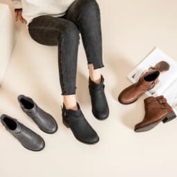 Women's Ankle Boots - Classic Side Zip, Cover with Buckle Strap, Comfortable Platform, Round Toe, Low Chunky Heel Comfort Slip On Fashion Black Boots. - Thumbnail 6
