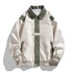 Maoxin Leather Jacket Men Men's Long Sleeved Pocket Color Blocking Button Lapel Zipper Leather Jacket Coat Plus Size Leather Jacket Beige M - Thumbnail 1