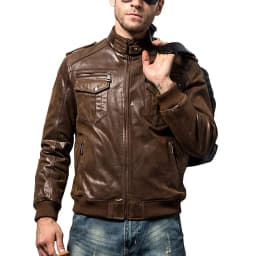 FLAVOR Men Biker retro Brown Leather Motorcycle Jacket Genuine Leather jacket (XX-Large, Brown) - Thumbnail 4