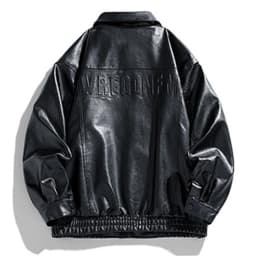 Fashion YLSDY Faux Leather Jacket Men Vintage Motorcycle Jacket Turn down Collar Jacket Zip up Moto Jacket Casual Biker Jacket Black XL - Thumbnail 7