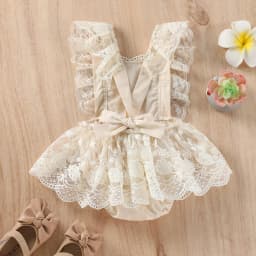 IBTOM CASTLE Baby Girls Lace Bodysuit Boho Clothes 1st Birthday Cake Smash Outfit Newborn Photography Outfits Summer Sunsuit 3-6 Months Apricot Lace - Thumbnail 3