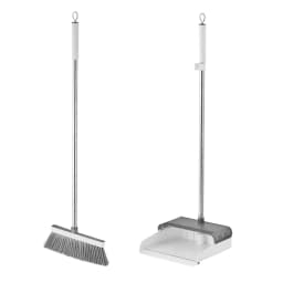 Broom with Dustpan Combo Set 54" Long Handle Adjustable Length Stainless Steel Broomstick Standing Dust Pan and Broom Set for Office Home Kitchen - Thumbnail 1