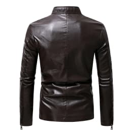 JURANMO Vintage Motorcycle Biker Leather Jacket for Mens,Men's 2024 Trendy Casual Warm Thick Faux Leather Long Jackets Long Sleeve Stand-up Collar Pockets Full Zipper Tops Plus Size Coat - Thumbnail 4