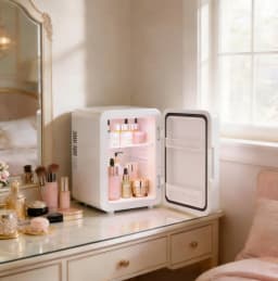 BODEGA 4L Mini Skincare Fridge with LED Mirror, Portable Thermoelectric Cooler & Warmer, AC/DC Powered Small Refrigerator for Bedroom, Dorm & Makeup - Thumbnail 2