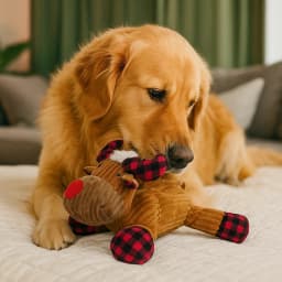 Vibrant Life Holiday Plush Dog Toy, Moose with Santa Hat, Brown & Red, 11\" - Thumbnail 2