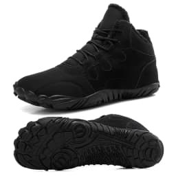 Stepedia Mens Womens Winter Barefoot Shoes Wide Toe Box Winter Boots Faux Fur Zero Drop Sole, Black 7.5 Women/6.5 Men - Thumbnail 1