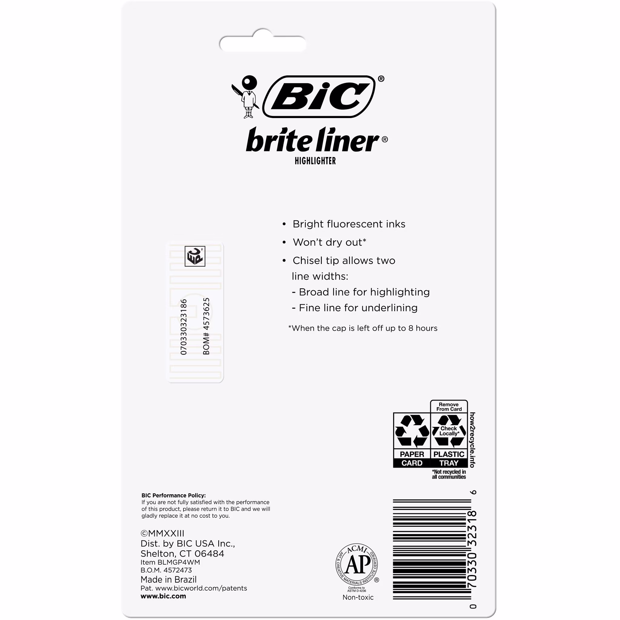 BIC Brite Liner XL Highlighter, Chisel Point, Back to School, Assorted Colors, 4-Count - Thumbnail 8