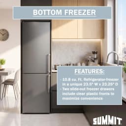 Summit 24 Inch Refrigerator, 10.8 cu.ft. cu.ft Capacity, Bottom Freezer, With Ice Maker, Stainless Steel Look - FFBF235PLIMLHD (Left Handed Door - Thumbnail 4