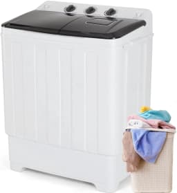 Adnoom Portable Washer 30lbs, 2-in-1 Twin Tub Washer & Dryer Combo Compact Semi-Automatic Washing Machine with Drain Pump, Black - Thumbnail 1