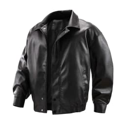 uublik Mens Faux Leather Jacket Black Long Sleeve Casual Zip Up Motorcycle Coats Trendy Fall Clothes - Thumbnail 1