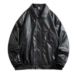 Leather Jacket Men Casual Long Sleeve Zip Up Outerwear Coat with Pockets Slim Fit Biker Motorcycle Jackets, Black, XL - Thumbnail 1