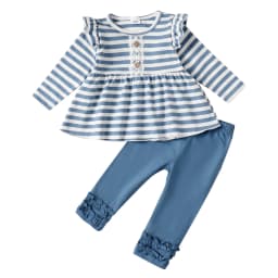 9 Months Baby Girls Clothes 12 Months Girls 2PCS Outfits Set Infant Girls Long Sleeve Stripe Top Pants Set Blue - Thumbnail 1