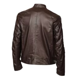 Men's Classic Stand up Collar Motorcycle Faux Leather Jacket, Slim Fit Zip up Biker Coat with Zipper Pockets Big and Tall Size S-4XL Brown - Thumbnail 3