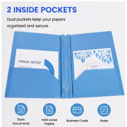 NXUJEUG Two Pocket Folder with Prongs (1 Pack, Blue), Plastic Folders with Pockets and Business Card Holder, Fit Letter Size, for Organizing Papers - Thumbnail 6