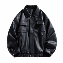 LMOIPLI Mens Faux Leather Zipper Motorcycle Jackets Lapel Collar Casual Long Sleeve Solid Color Coats Fall Winter Trendy Loose Coat with Pocket Black XXL - Thumbnail 1