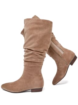 Women's Extra Wide Calf Knee High Boots, True Wide Width Long Slouchy Ladies Boots, Flat Low Heel Casual Combat Tall Boots for Women. - Thumbnail 1