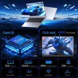 KINOBUC 15.6" FHD Laptop, Intel 6500Y, 8GB RAM, 256GB SSD, Windows 11, WiFi 5, Bluetooth 5.0, Office Ready - Thumbnail 2
